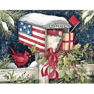 LANG CHRISTMAS CARD BOXED SET Holiday Mailbox Patriotic 18 Cards 19 Envelops NEW